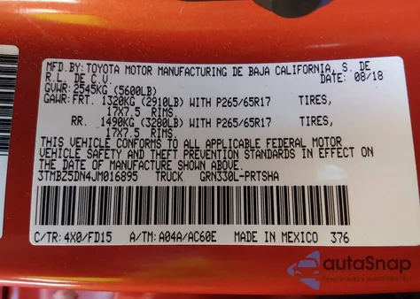 2018 Toyota Tacoma Trd Sport from USA, damaged, VIN 3TMBZ5DN4JM016895